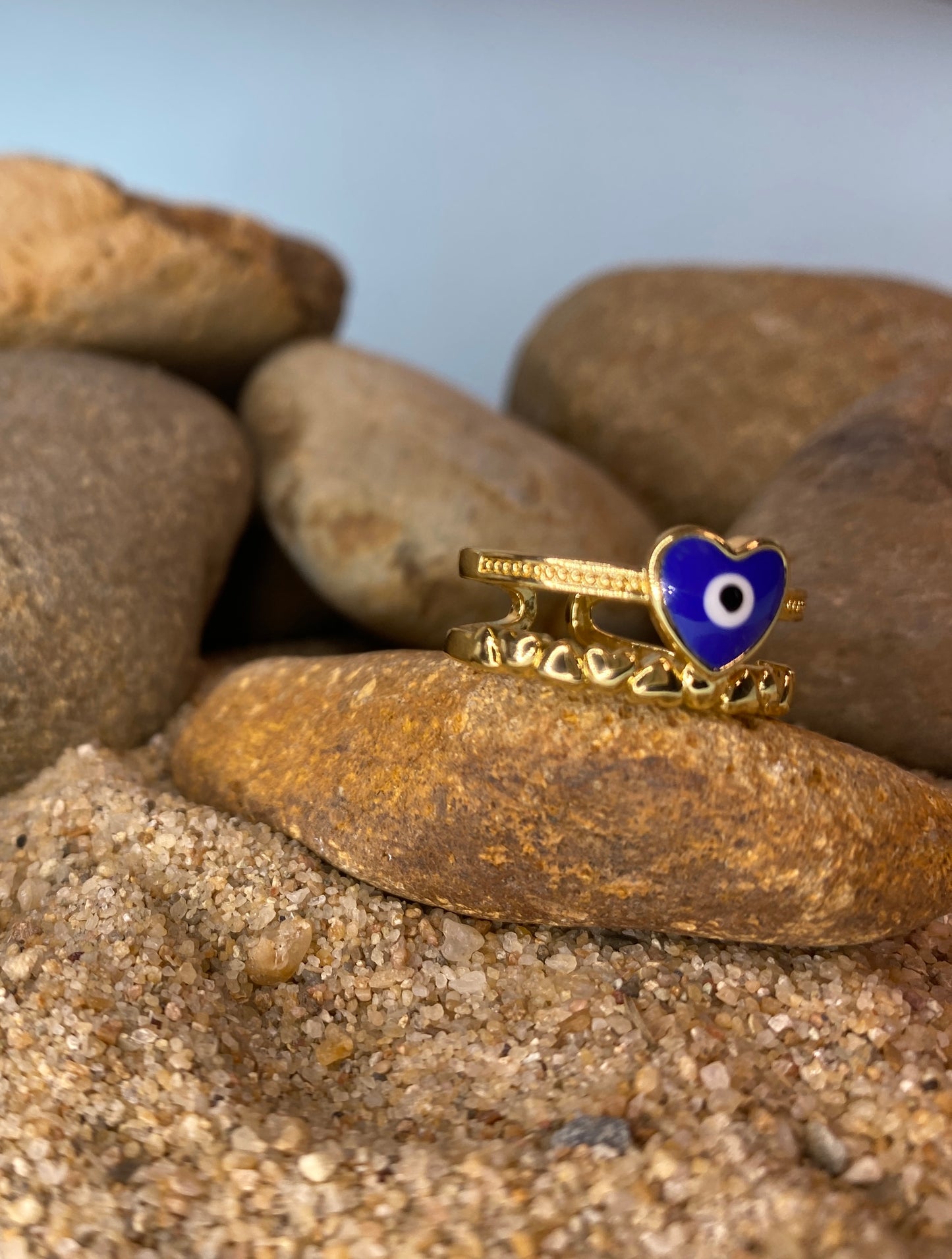 Evil Eye Double Band Gold Ring