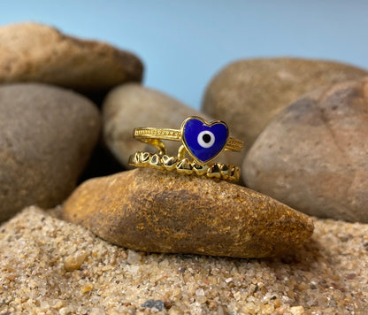 Evil Eye Double Band Gold Ring