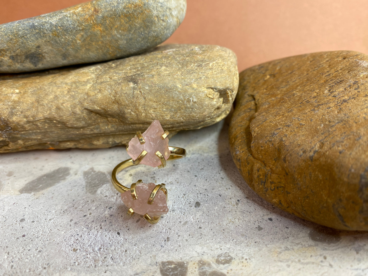 Rose Quartz Double Twist Ring