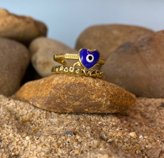 Evil Eye Double Band Gold Ring