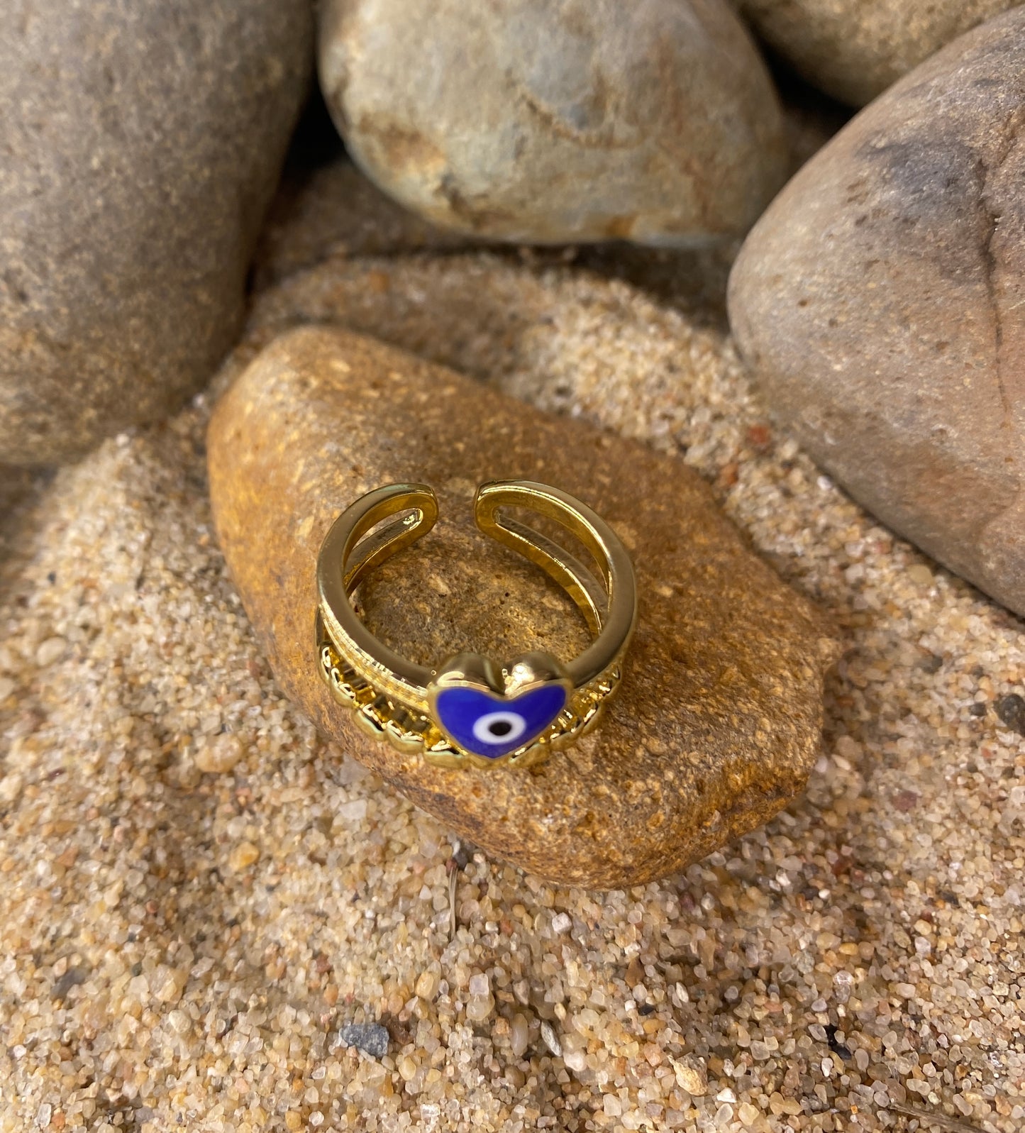 Evil Eye Double Band Gold Ring